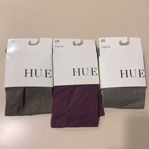 Hue tights x 3, one plain, two with patterns.